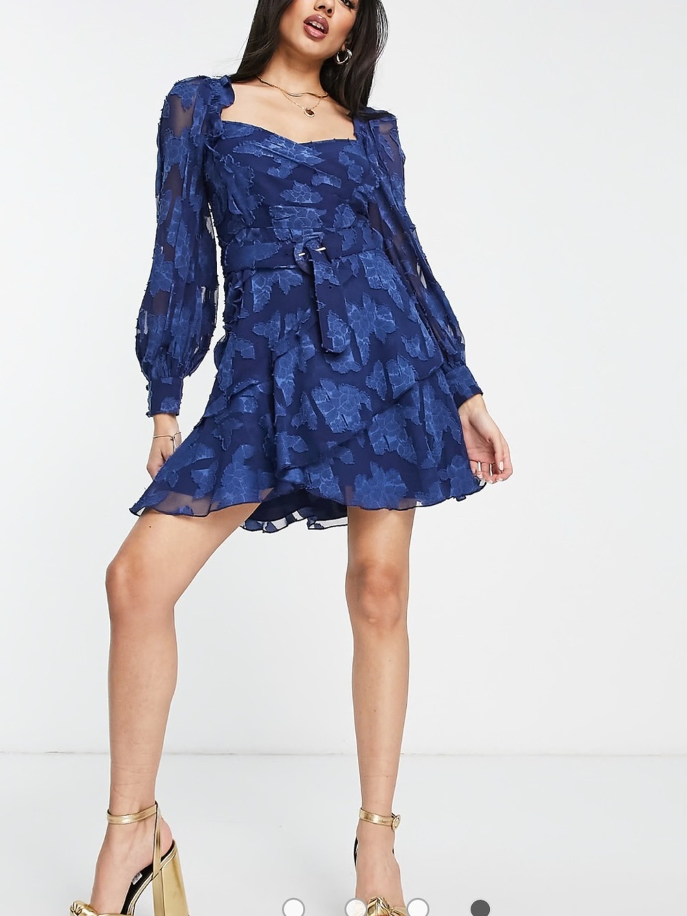 ASOS Design Navy Floral Textured Mini Dress - Picture 3 of 9